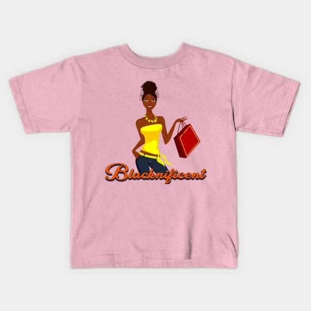 Blacknificent, Confident Black Woman, Melanin Kids T-Shirt by Diaspora Wear